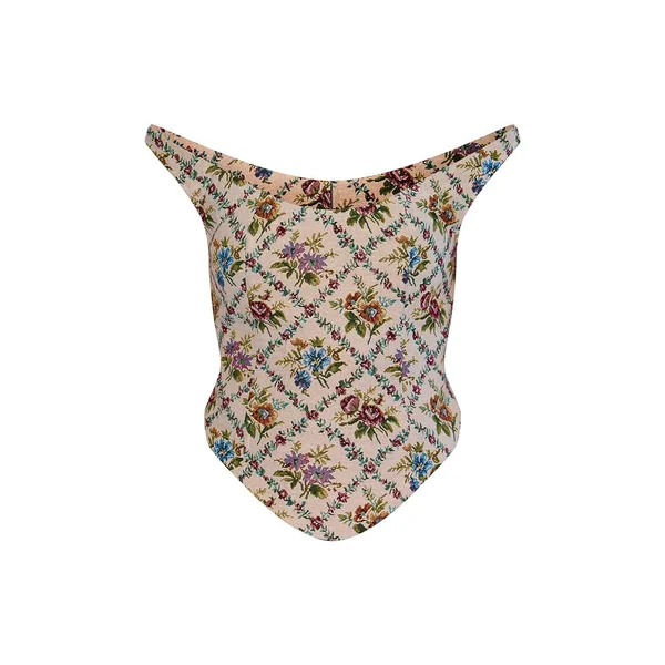Multicolore Corset Bardot Brodé De Fleurs