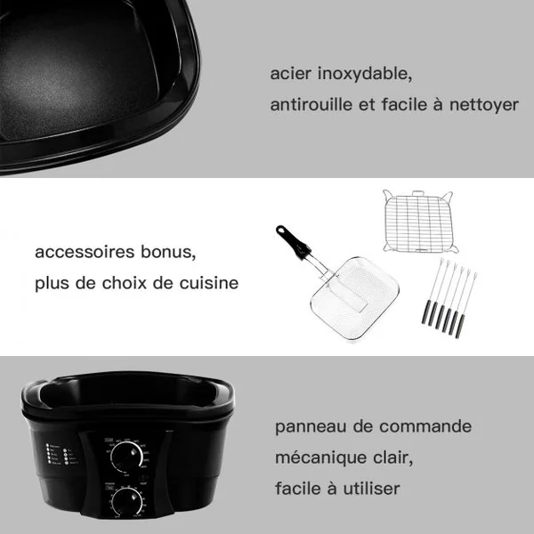 Multi-cuiseur Électrique 8 en 1 Autocuiseur Multifonction 1500W Antiadhésive avec Accessoires Capacité 5L Noir