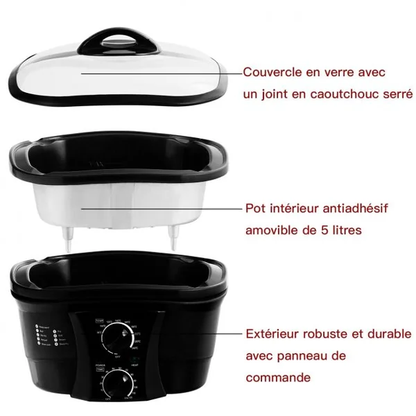 Multi-cuiseur Électrique 8 en 1 Autocuiseur Multifonction 1500W Antiadhésive avec Accessoires Capacité 5L Noir