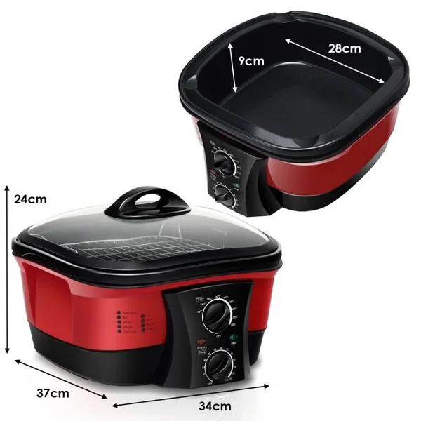 Multi-Cuiseur Électrique 8 en 1 Mijoteuse Multifonction 1500w Fond Antiadhésif Capacité 5 L 335x335x27cm Rouge