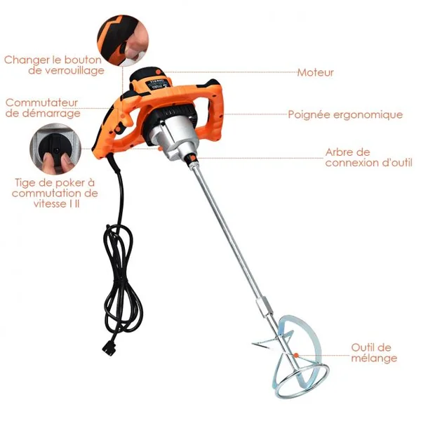 Mélangeur Malaxeur Electrique 230v-50Hz 1400W Vitesses Réglable entre 0 - 900rpm/min