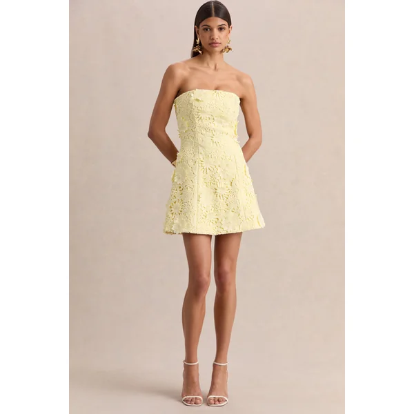 Natalie | Mini-robe bandeau en dentelle citron