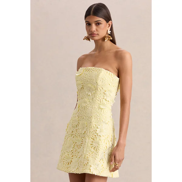 Natalie | Mini-robe bandeau en dentelle citron