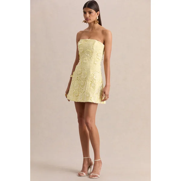 Natalie | Mini-robe bandeau en dentelle citron