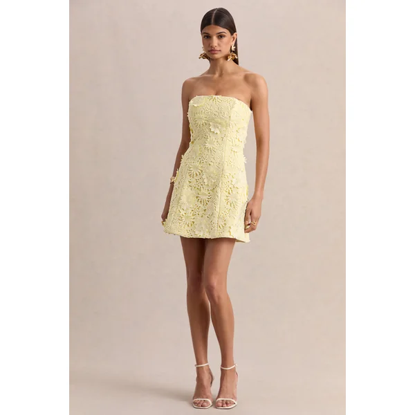 Natalie | Mini-robe bandeau en dentelle citron