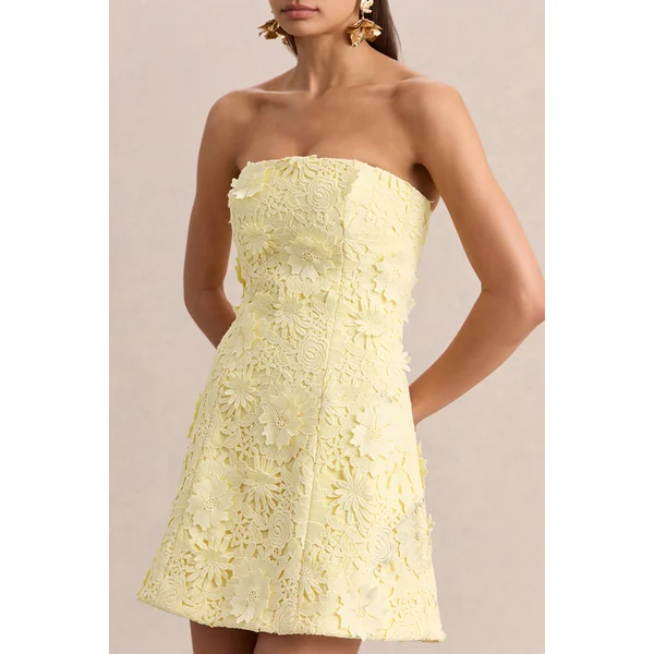 Natalie | Mini-robe bandeau en dentelle citron