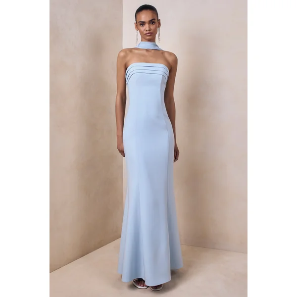 Nerissa | Robe longue bandeau bleu clair avec écharpe