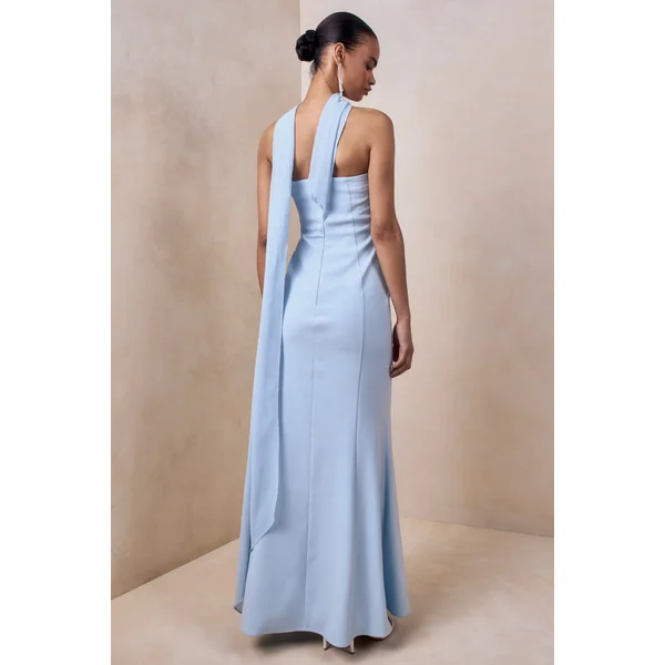 Nerissa | Robe longue bandeau bleu clair avec écharpe