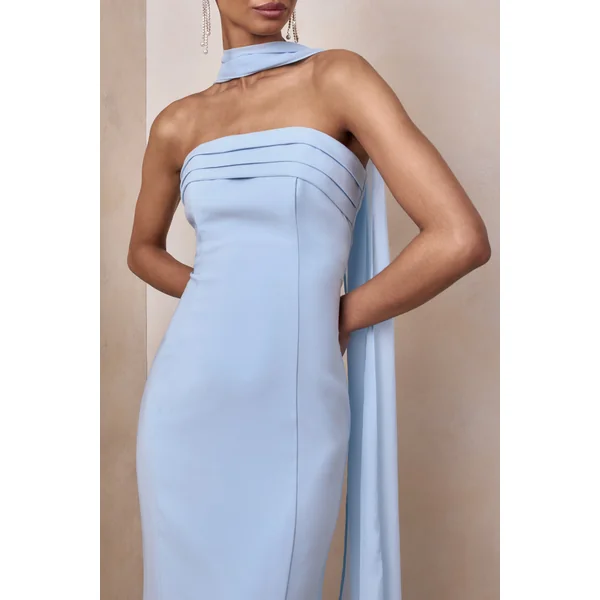 Nerissa | Robe longue bandeau bleu clair avec écharpe