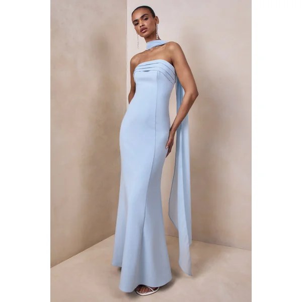 Nerissa | Robe longue bandeau bleu clair avec écharpe