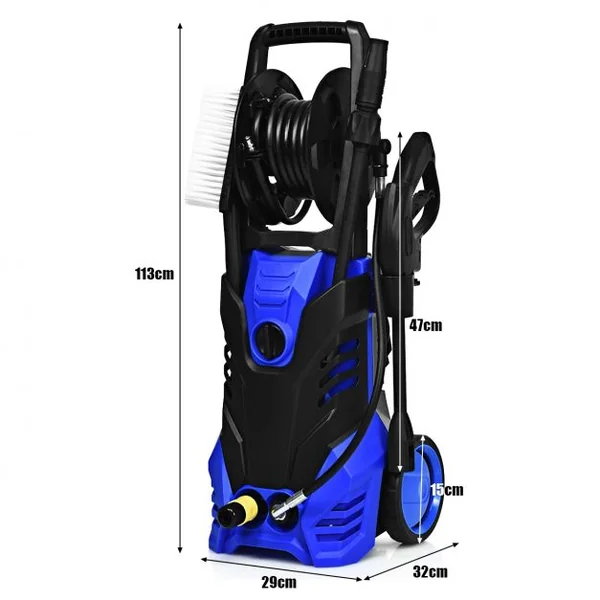 Nettoyeur Haute Pression Electrique 2000 W avec Accessoires Brosses 2030 Psi Débit 6l/min 29x32x113cm Noir+Bleu