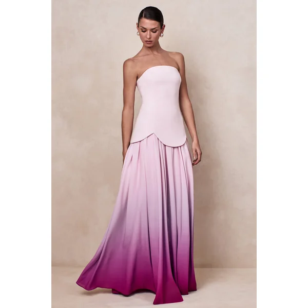 Nia | Robe longue bandeau en dégradé rose