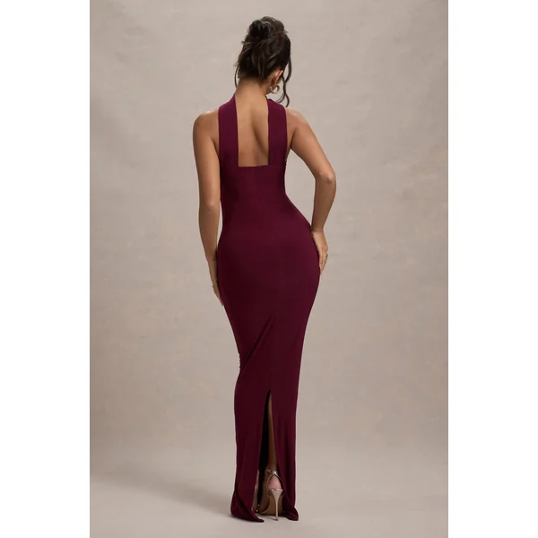 Nobu | Robe longue rouge bordeaux bandeau avec col halter