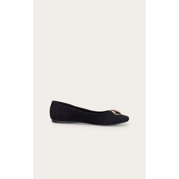 Noir Ballerine En Synthétique Avec Détails Dorés