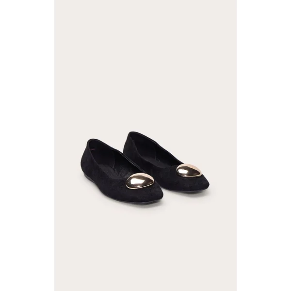 Noir Ballerine En Synthétique Avec Détails Dorés