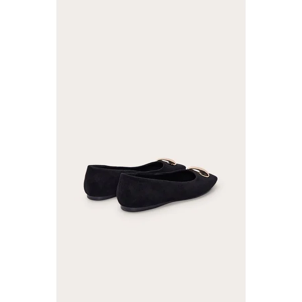 Noir Ballerine En Synthétique Avec Détails Dorés