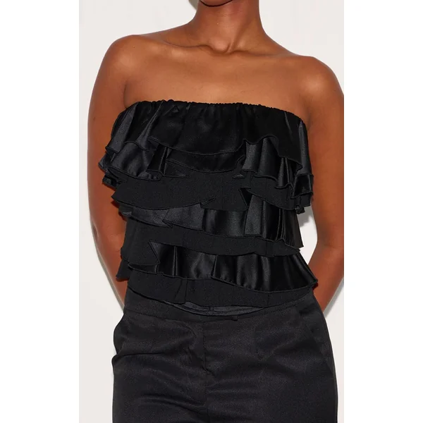 Noir Bandeau À Volants En Satin