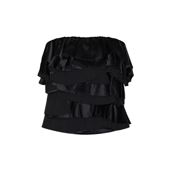 Noir Bandeau À Volants En Satin