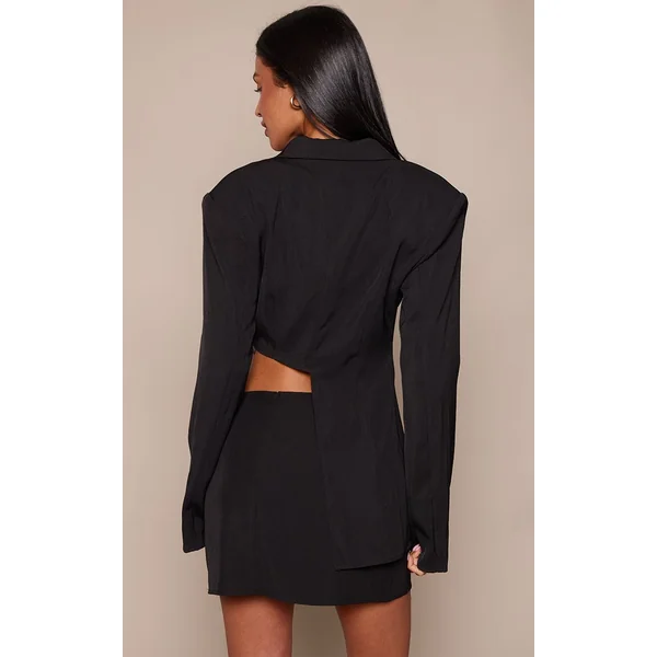 Noir Blazer Court Asymétrique Mi-long Tall