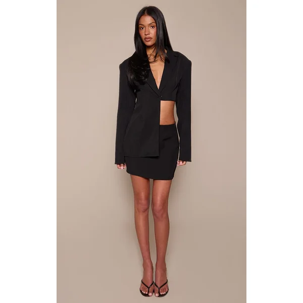 Noir Blazer Court Asymétrique Mi-long Tall