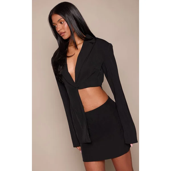 Noir Blazer Court Asymétrique Mi-long Tall