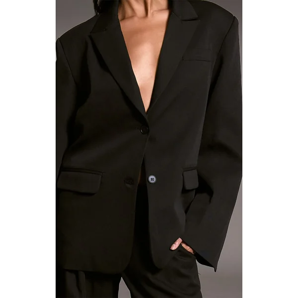 Noir Blazer Dad Oversize Ajusté En Tissu Tissé Coordonné
