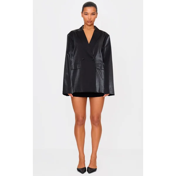 Noir Blazer Oversize Ample Aspect Satiné