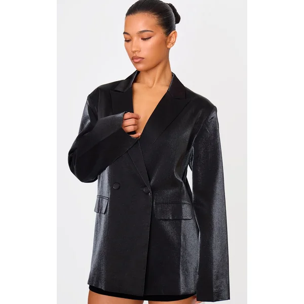 Noir Blazer Oversize Ample Aspect Satiné