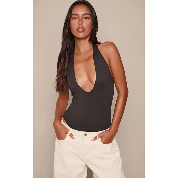 Noir Body Moulant Col V Dos Nu En Jersey