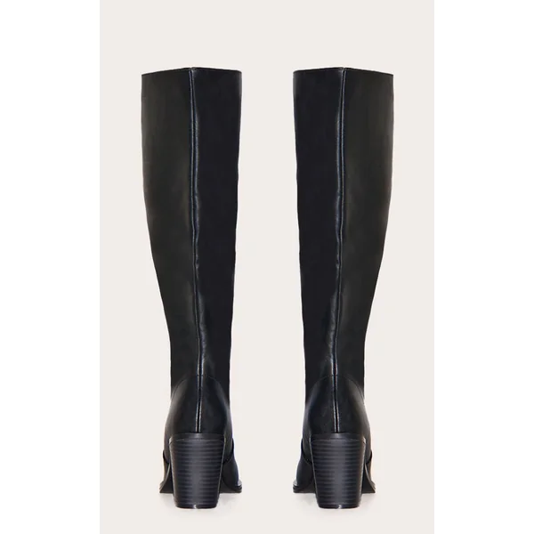 Noir Bottes Hautes À Talon Bloc Et Bout Carré En Synthétiquecuir