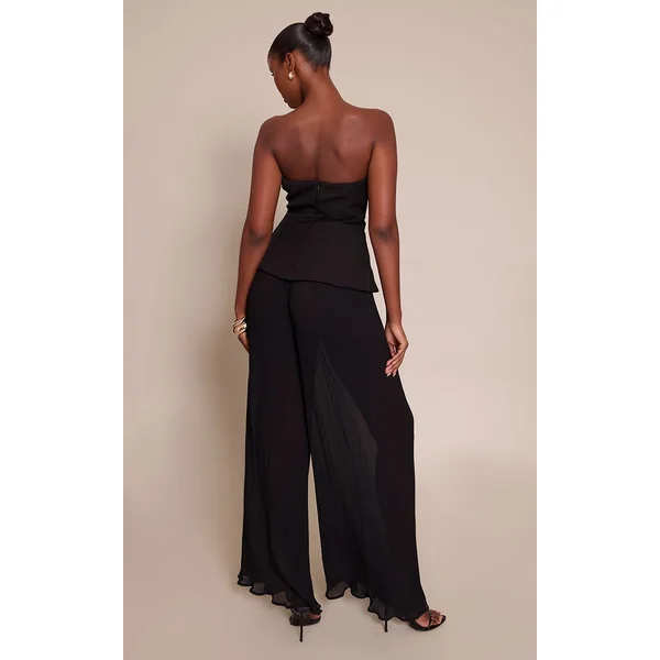 Noir Combinaison Bandeau Tissée À Jambes Plissées