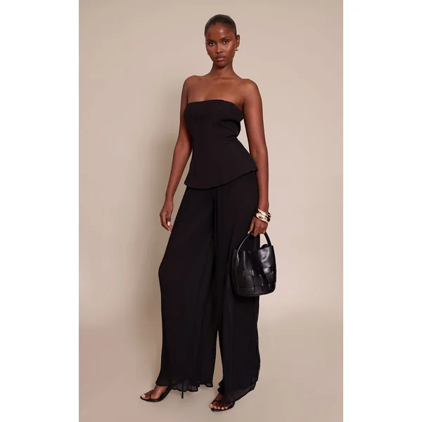 Noir Combinaison Bandeau Tissée À Jambes Plissées