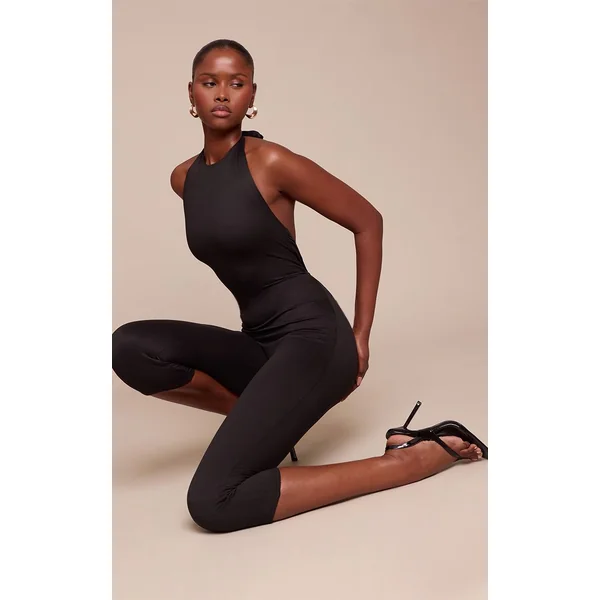 Noir Combinaison Capri À Encolure Américaine Toucher Doux