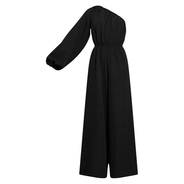 Noir Combinaison En Tissu Tissé À Taille Cintrée Asymétrique