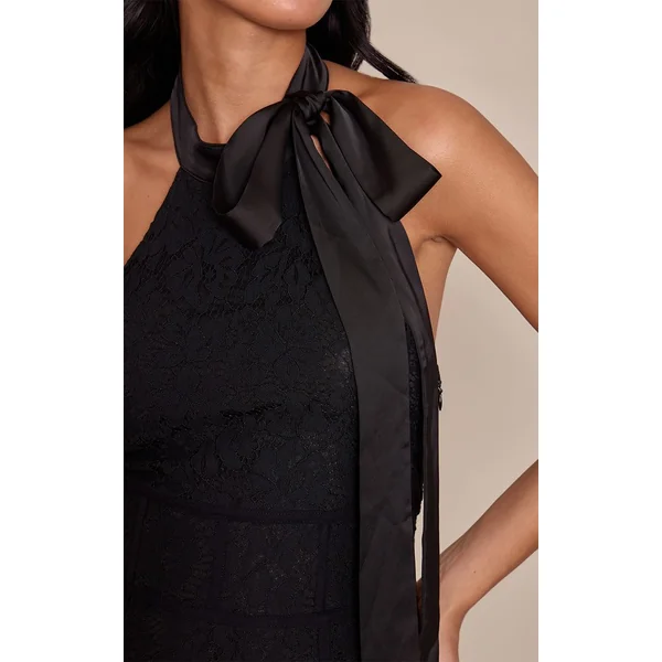 Noir Combinaison Pantalon Droit En Dentelle Avec Nœud