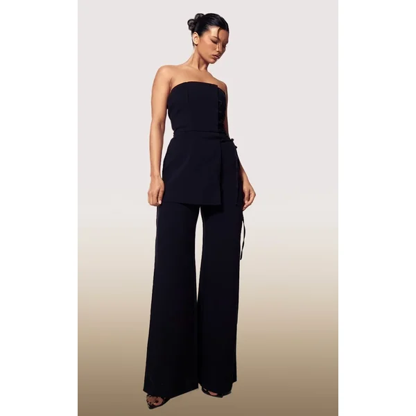Noir Combinaison-pantalon Ajustée À Laçage Et Panneau Superposé Plt Label