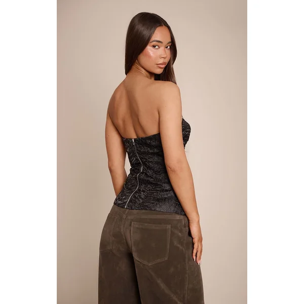 Noir Corset En Satin Texturé À Ourlet Plongeant