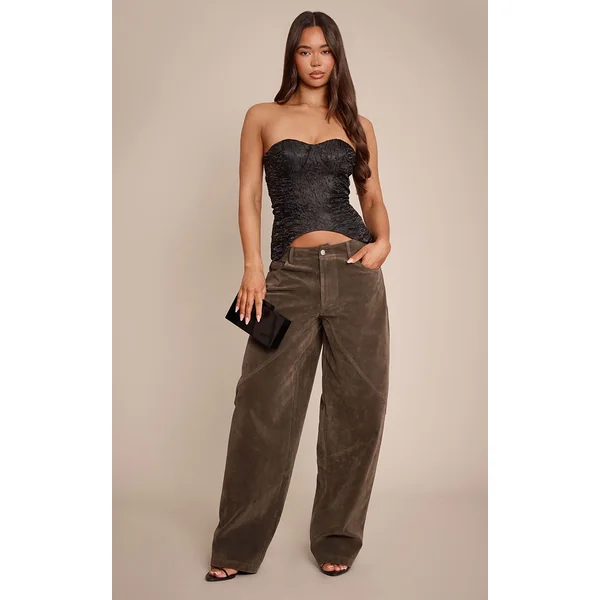 Noir Corset En Satin Texturé À Ourlet Plongeant