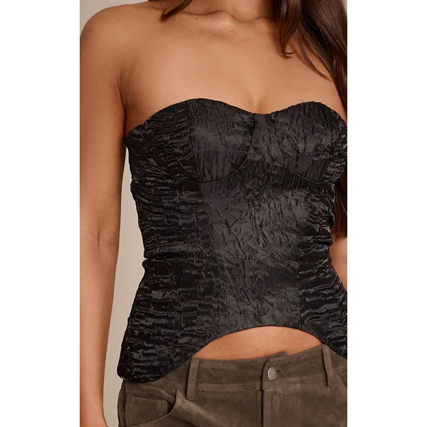 Noir Corset En Satin Texturé À Ourlet Plongeant