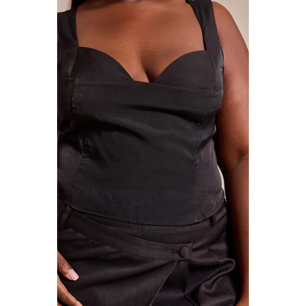 Noir Corset Grande Taille En Satin Mat Avec Détails De Bonnets Et Baleines