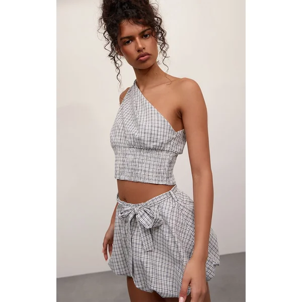 Noir Ensemble Coordonné Jupe Bouffante À Carreaux Avec Taille Nouée