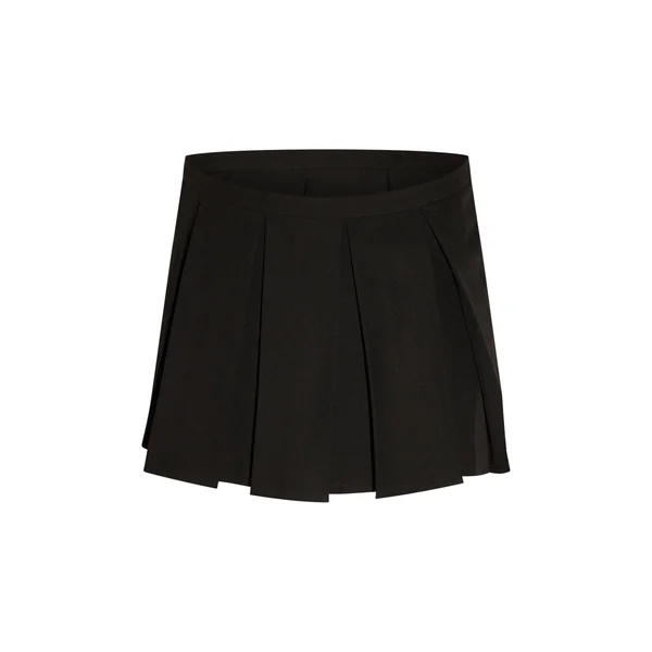 Noir Ensemble Coordonné Jupe Micro Mini Plissée En Tissu Tissé Ajusté