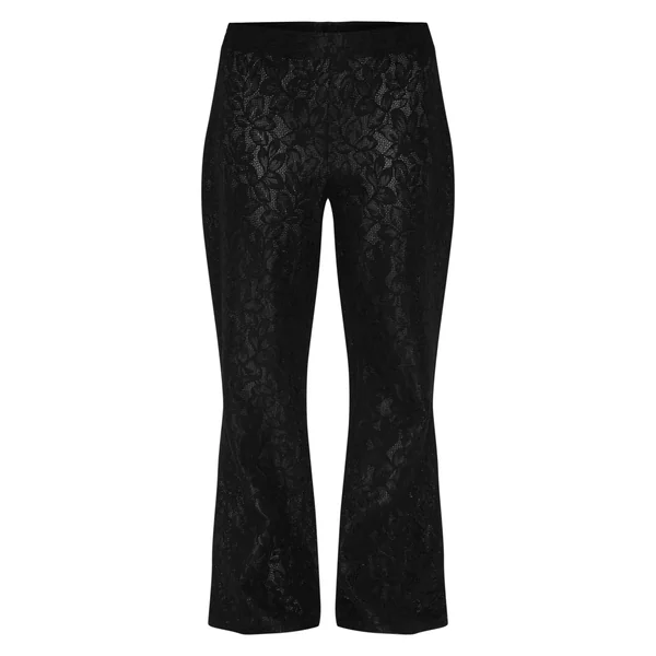 Noir Ensemble Coordonné Pantalon Grande Taille En Dentelle Transparente À Jambes Évasées