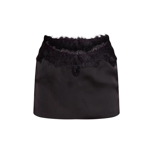 Noir Ensemble Mini-jupe En Satin Avec Bordure En Dentelle