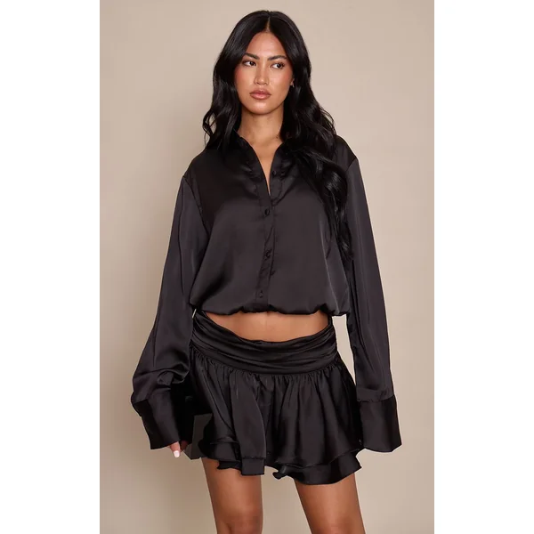 Noir Ensemble Mini-jupe À Volants En Satin