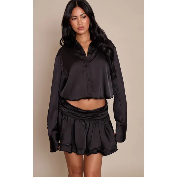 Noir Ensemble Mini-jupe À Volants En Satin
