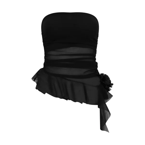 Noir Haut Bandeau Long En Mesh À Volant Fleuri