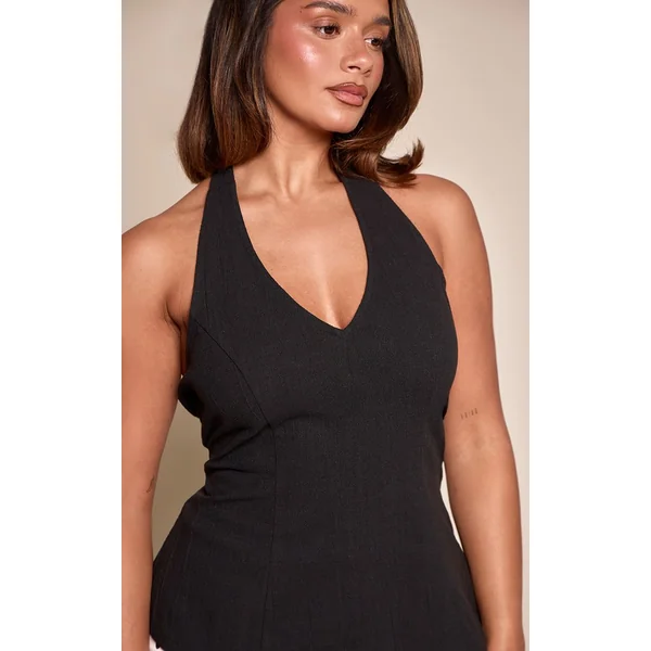 Noir Haut Cache-cœur Dos Nu En Tissu Texturé Shape