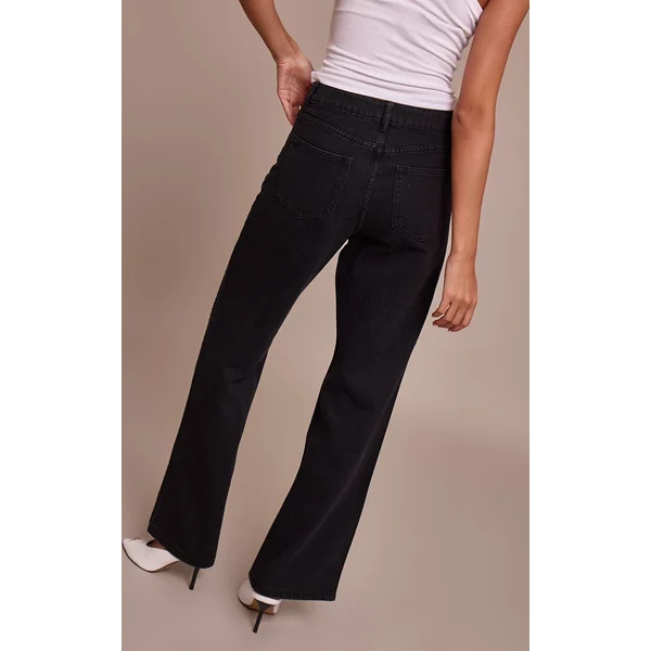 Noir Jean Droit Taille Haute En Denim Avec Strass Thermocollants