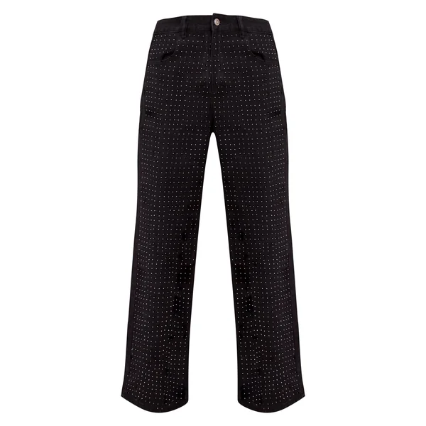Noir Jean Droit Taille Haute En Denim Avec Strass Thermocollants